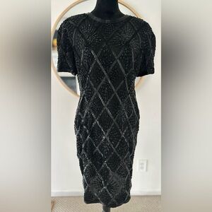 Vintage 80s Niteline by Della Roufogali Beaded Silk Black Cocktail Dress Sz 10